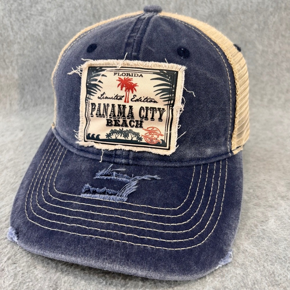 Panama City Beach Mens Blue Alvin's Island Trucker Hat Distressed OSFM